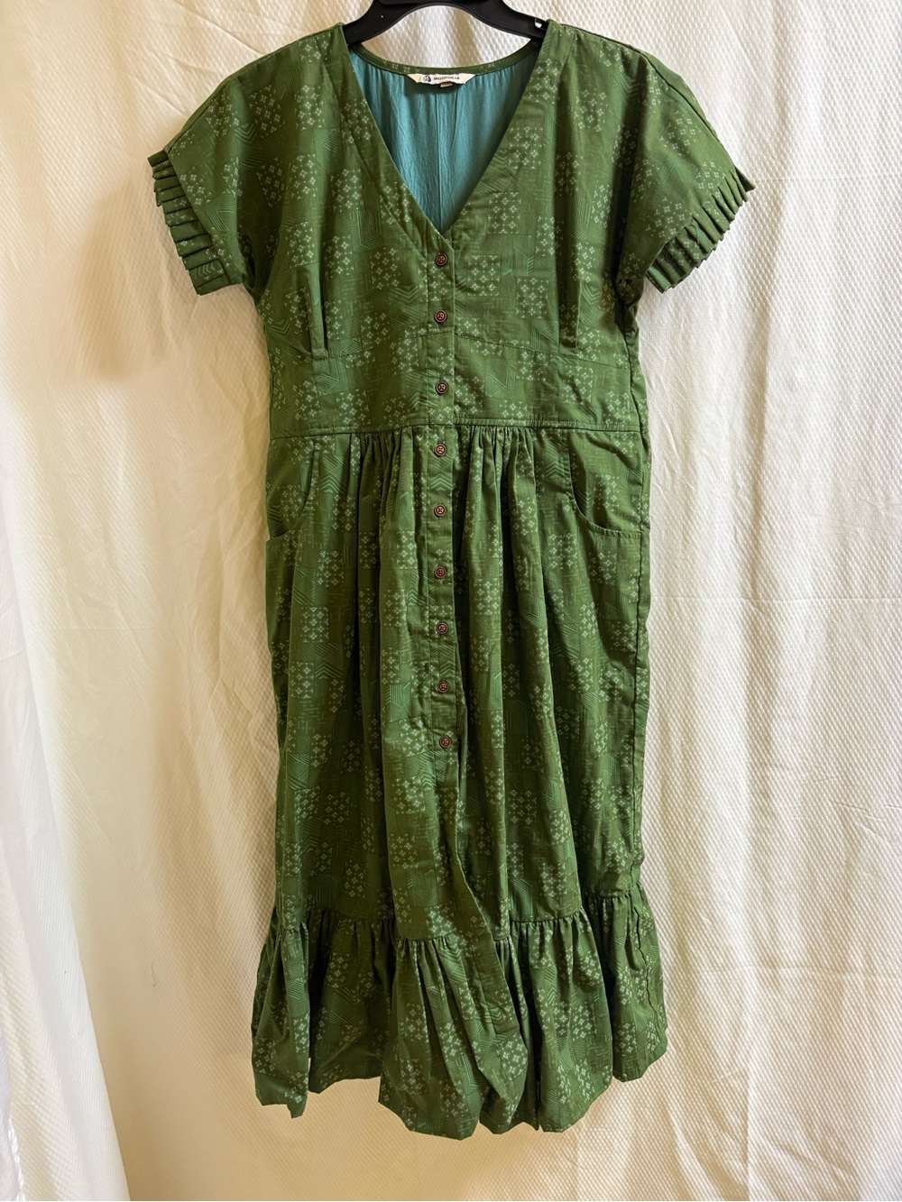 Indophilia Jaipur Cotton Green Button Front Maxi Dress Size 6 - 8 (37) NWOT’s